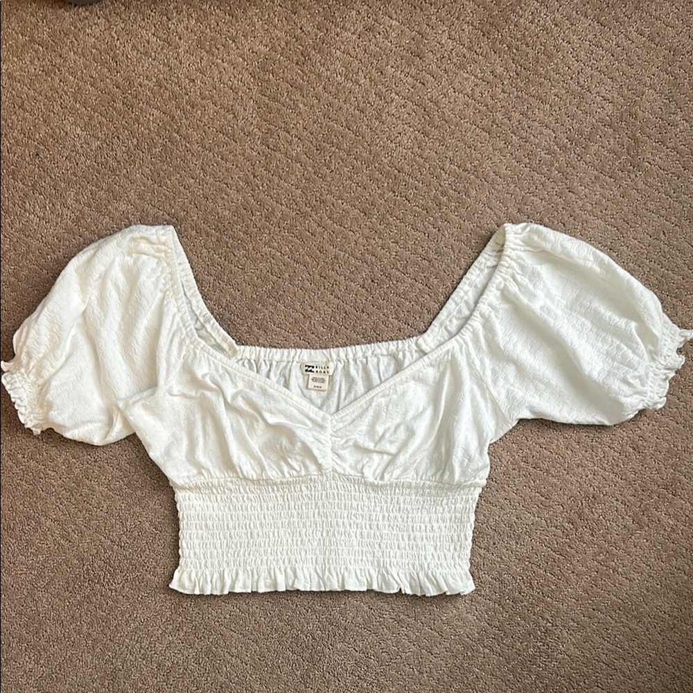 Billabong Cream Smocked Ruffled Crop Blouse